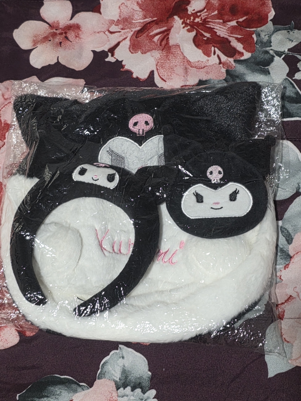 Kuromi-Inspired Black & White Plush Headband Set for Kids